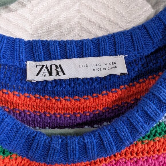 ZARA Knit Patchwork Sweater Vest Colorblock Cotton Size Small Eclectic Artsy - Picture 4 of 12